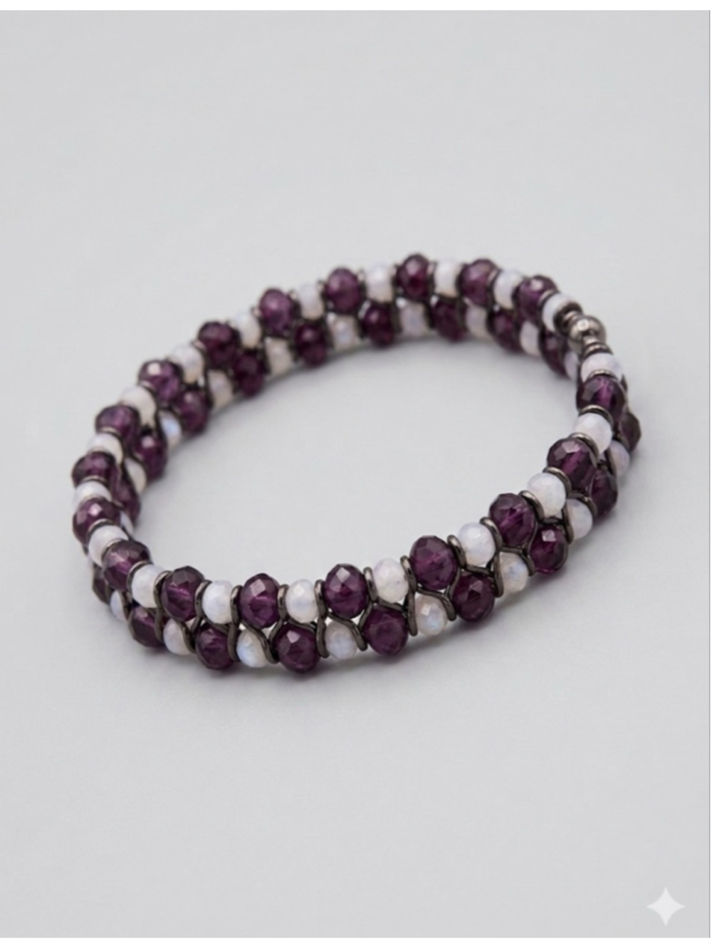 Purple & White Beaded Bracelet One Size